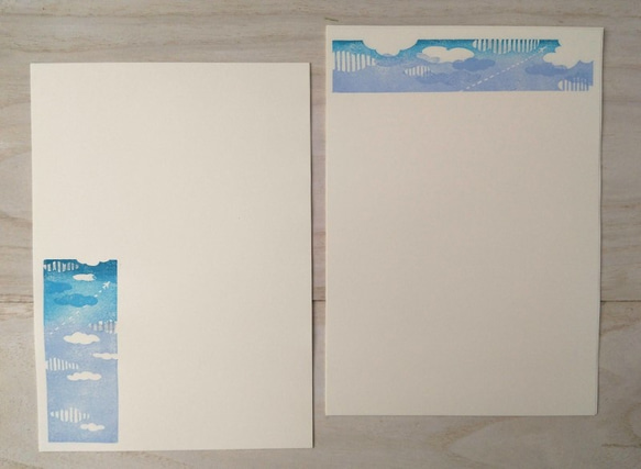 けしゴム版画「レターセット＊飛行機雲＊」 3枚目の画像
