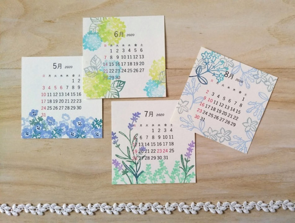 消しゴム版画「２０２０年　季節のお花のカレンダー（コンパクトサイズ）」 3枚目の画像