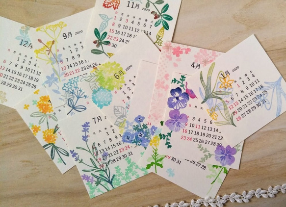 消しゴム版画「２０２０年　季節のお花のカレンダー（コンパクトサイズ）」 5枚目の画像