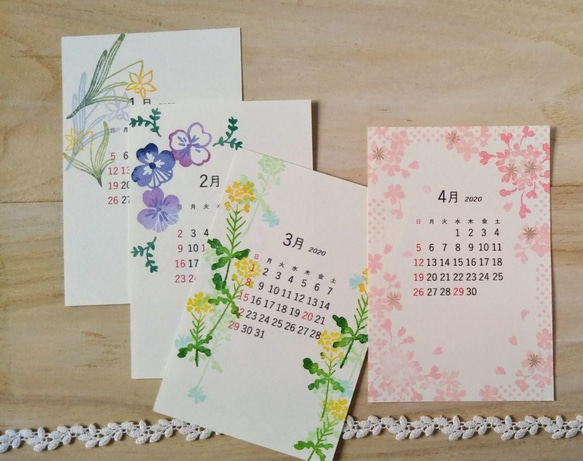 けしゴム版画「２０２０年　季節のお花のカレンダー（ポストカードサイズ）」 2枚目の画像