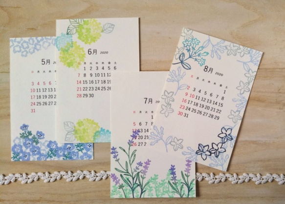 けしゴム版画「２０２０年　季節のお花のカレンダー（ポストカードサイズ）」 3枚目の画像