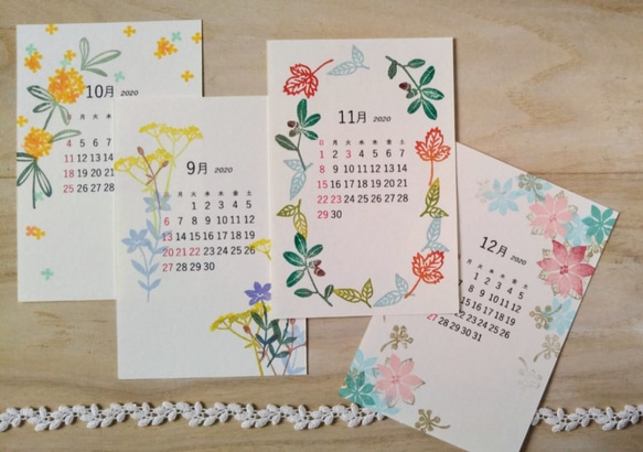 けしゴム版画「２０２０年　季節のお花のカレンダー（ポストカードサイズ）」 4枚目の画像