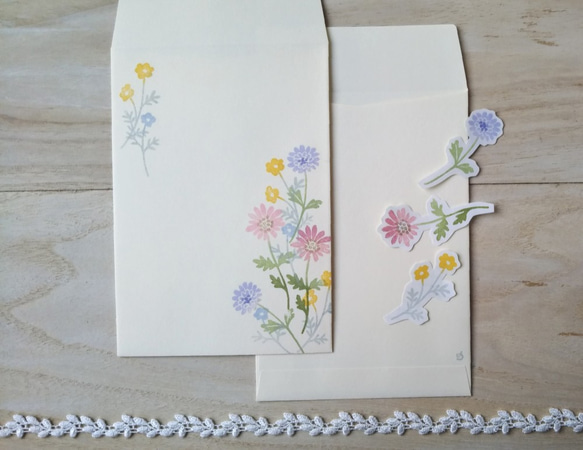 けしゴム版画「縦型封筒のレターセット（きくの花）」 2枚目の画像