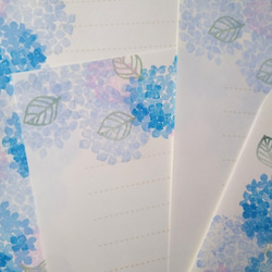 けしゴム版画「縦型封筒のレターセット（紫陽花）」 4枚目の画像
