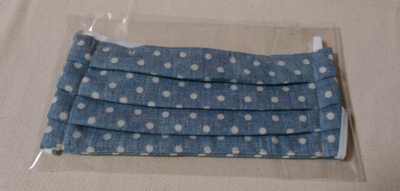 ダブルガーゼの水玉マスク　ブルー系(送料無料) ラスト1枚 4枚目の画像