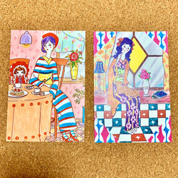 【再販】レディと乙女のレトロポストカード6枚セット 2枚目の画像