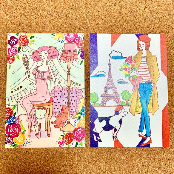 【再販】レディと乙女のレトロポストカード6枚セット 3枚目の画像