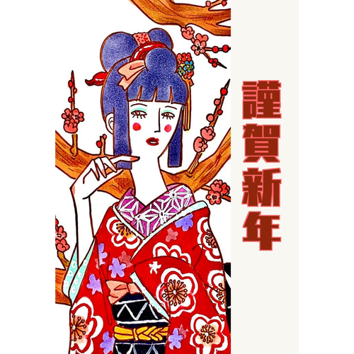 謹賀新年】大正ロマン乙女のレトロな年賀状セット ポストカード