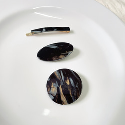 ヘアクリップ ヘアピン　大理石風　マーブル　シェル　ゴールドラメ　ブブラック　3個セット 2枚目の画像