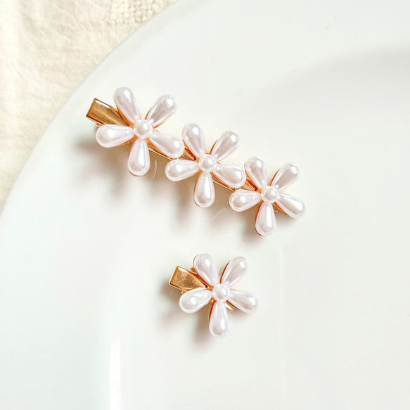 パール　フラワー　ヘアピン　2個セット 3枚目の画像