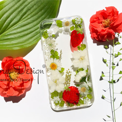 本物の いちご&本物お花 の押し 花 フルーツ ハンドメイド スマホケース　Galaxy Xperia iPhone 6枚目の画像