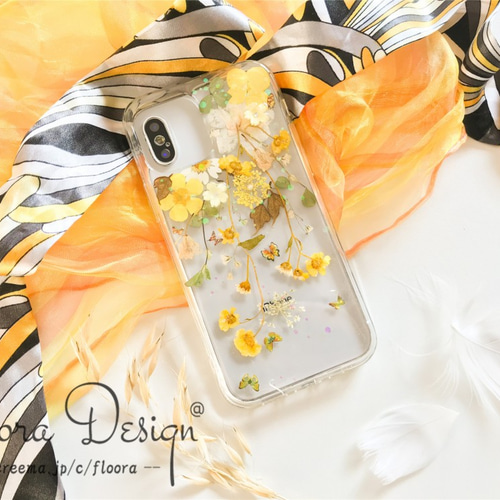花舞う陽だまり 押し花スマホケース 押し花 お花 Galaxy iphone