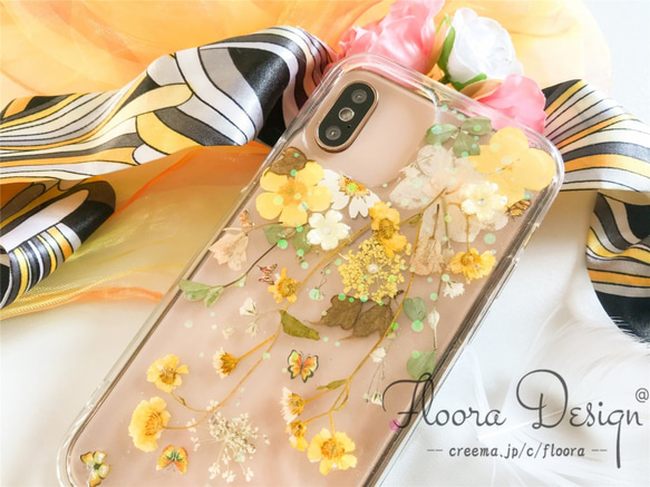 フレッシュな香りが漂う 押し花 お花 スマホケース iPhone14 13 12 11 Pro mini SE 5枚目の画像