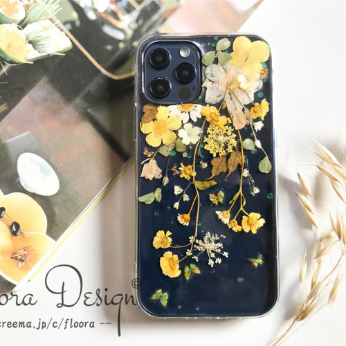 花舞う陽だまり 押し花スマホケース 押し花 お花 Galaxy iphone