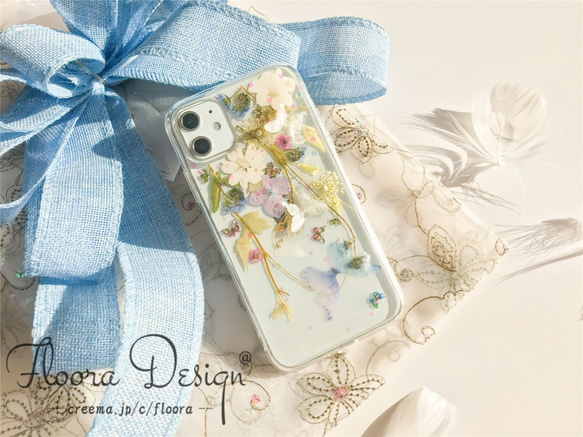 まいページ☆押し花ケース 全機種対応 スイートピーの押し花ケース iPhoneケース・カバー