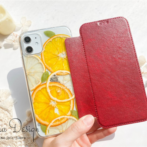 本物 『 レモン& オレンジ 満載 』フルーツ 手帳型 スマホケース