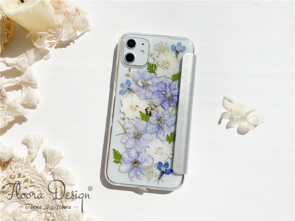 フレッシュな香りが漂う 押し花 お花 スマホケース iPhone14 iPhone13 12 11 Pro mini 4枚目の画像