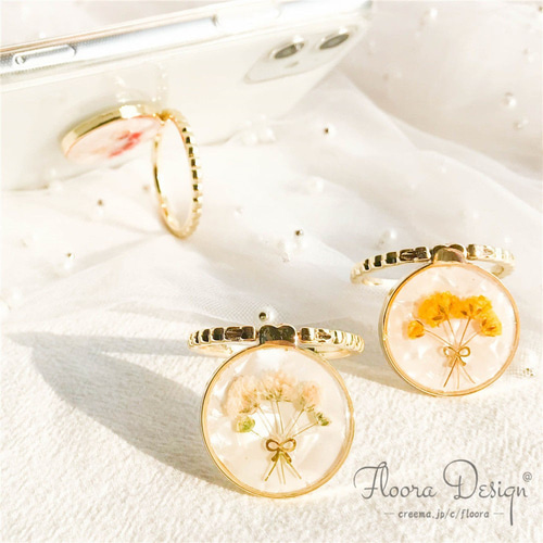 ぎっしりかすみ草のスマホリングbluegraymix