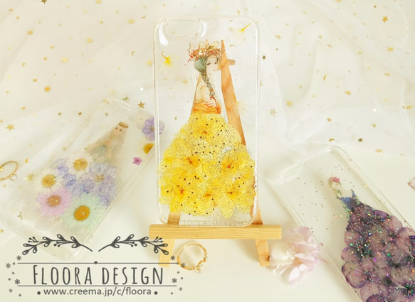 ･.｡*･:押し花 ウエディングドレス ･.｡*･:　押し花 [全機種対応] スマホケース  iPhone 手帳型変更可 2枚目の画像