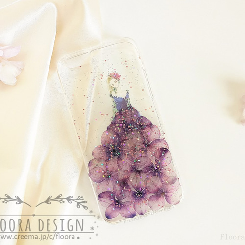 完成品】iPhone6/6s♡ブルーアジサイ♡押し花ケース