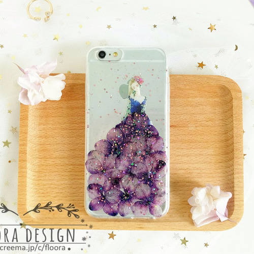 完成品】iPhone6/6s♡ブルーアジサイ♡押し花ケース