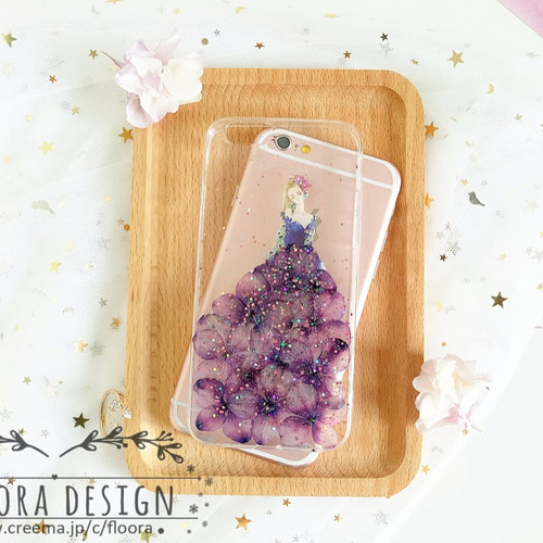 紫陽花・.｡*・: 押し花 [全機種対応] スマホケース iPhone 手帳
