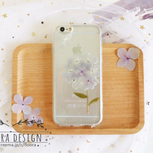紫陽花・.｡*・:押し花 [全機種対応] スマホケース iPhone 手帳型変更可 