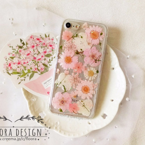 押し花スマホケース ・.｡*・:押し花 [全機種対応] スマホケース