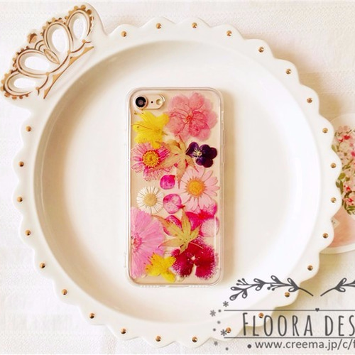 シンプル 押し花 [全機種対応] スマホケース iPhone 手帳型変更可