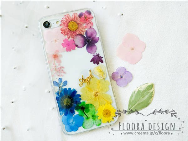 ハンドメイド押し花スマホケース 紫陽花