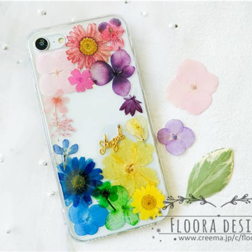 カラフル』押し花 [全機種対応] スマホケース iPhone 手帳型変更可 