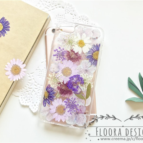 押し花 満載 押し花 [全機種対応] スマホケース iPhone 手帳型