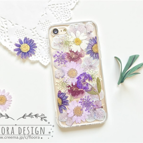押し花 満載 押し花 [全機種対応] スマホケース iPhone 手帳型