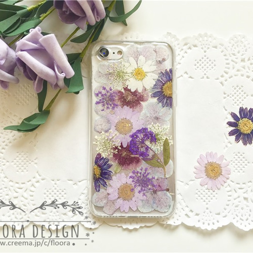 押し花 満載 押し花 [全機種対応] スマホケース iPhone 手帳型