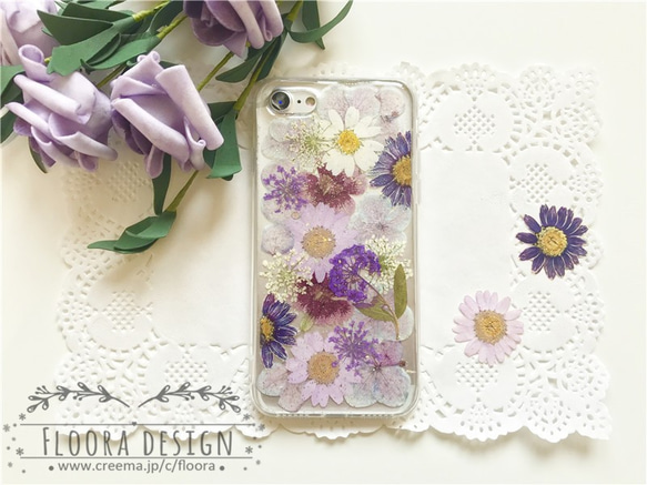 押し花 満載 押し花 [全機種対応] スマホケース  iPhone 手帳型変更可 4枚目の画像