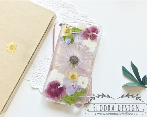 ＊kana＊ページ★押し花ケース 押し花 スマホケース 全機種対応 iPhoneケース・カバー floora