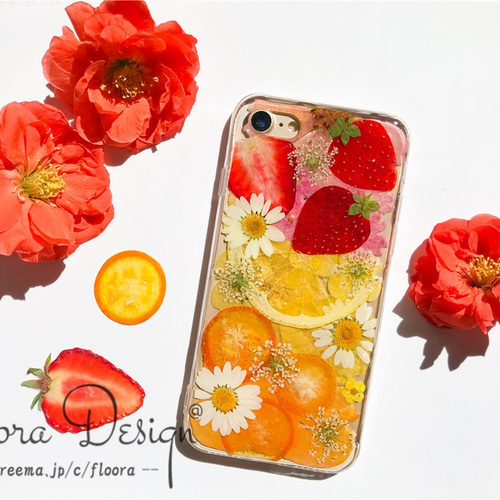 カラフルな押し フルーツ 満載 』押し花 スマホケース 全機種