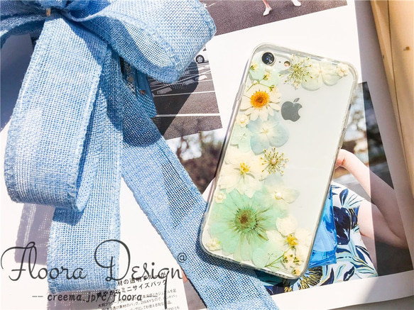 フレッシュな香りが漂う 押し花 お花 スマホケース iPhone14 13 12 11 Pro mini SE 3枚目の画像