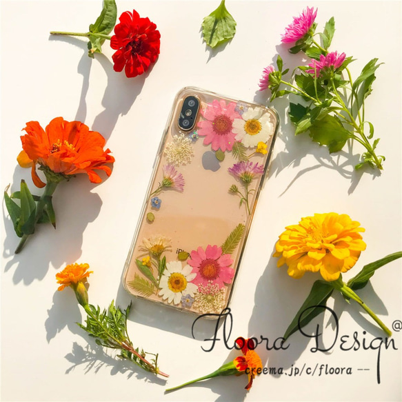 シンプル 押し花 スマホケース カバー iPhone 14 13 12 11 SE mini Pro Xperia 3枚目の画像