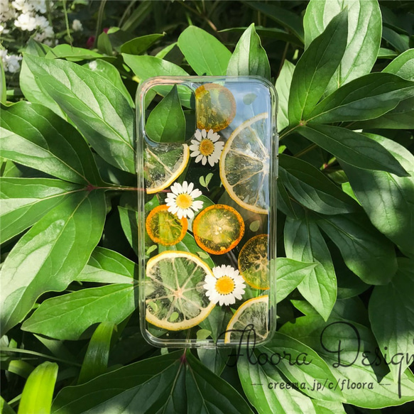 甘酸っぱい キンカン & レモン 押しフルーツ 花 スマホケース 全機種対応 iPhone Xperia Galaxy 5枚目の画像