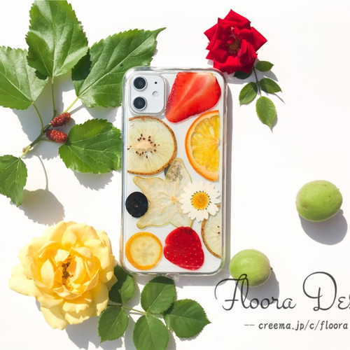 季節を楽しもう♪押し花&押しフルーツハンドメイドスマホケース 全機種  