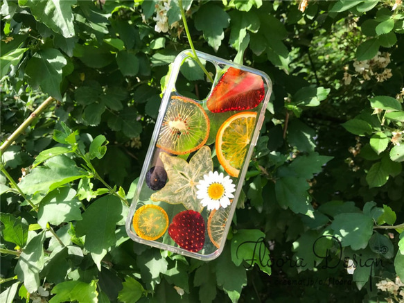 季節を楽しもう♪押し花&押しフルーツハンドメイドスマホケース 全機種対応 iPhone Xperia Galaxy 5枚目の画像