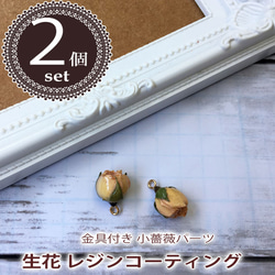 【2個】20mm 薔薇のつぼみ 生花 レジンコーティングパーツ カン付き 1枚目の画像