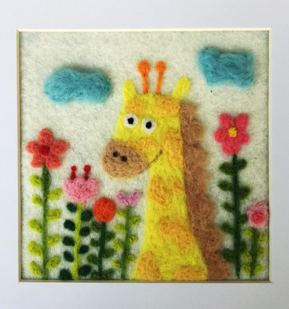 羊毛氈刺繡相框-花園長頸鹿 第2張的照片