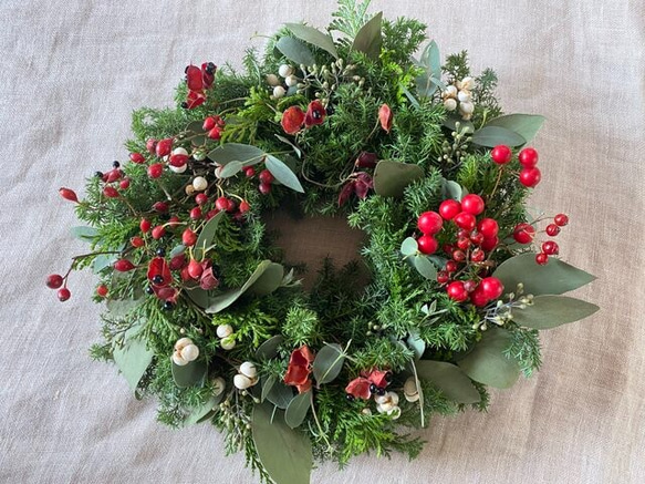 赤い実のクリスマスリース♡お正月リース♡