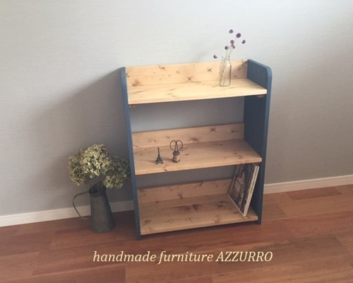 ネイビーな飾り棚 シェルフE ネイビー＆ダークウォルナット 棚・シェルフ・ラック