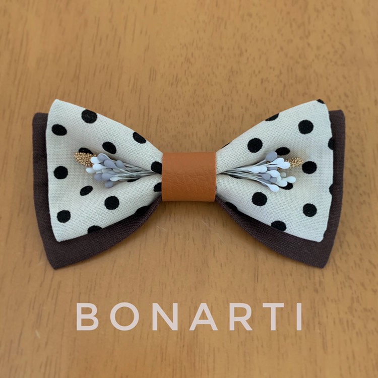 3size《ホワイト×ブラウン》ドット柄蝶ネクタイ ネクタイ・蝶ネクタイ