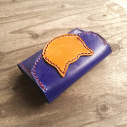 本革 猫のカードケース（名刺入れ）（手染め・紫色・大容量） 5枚目の画像