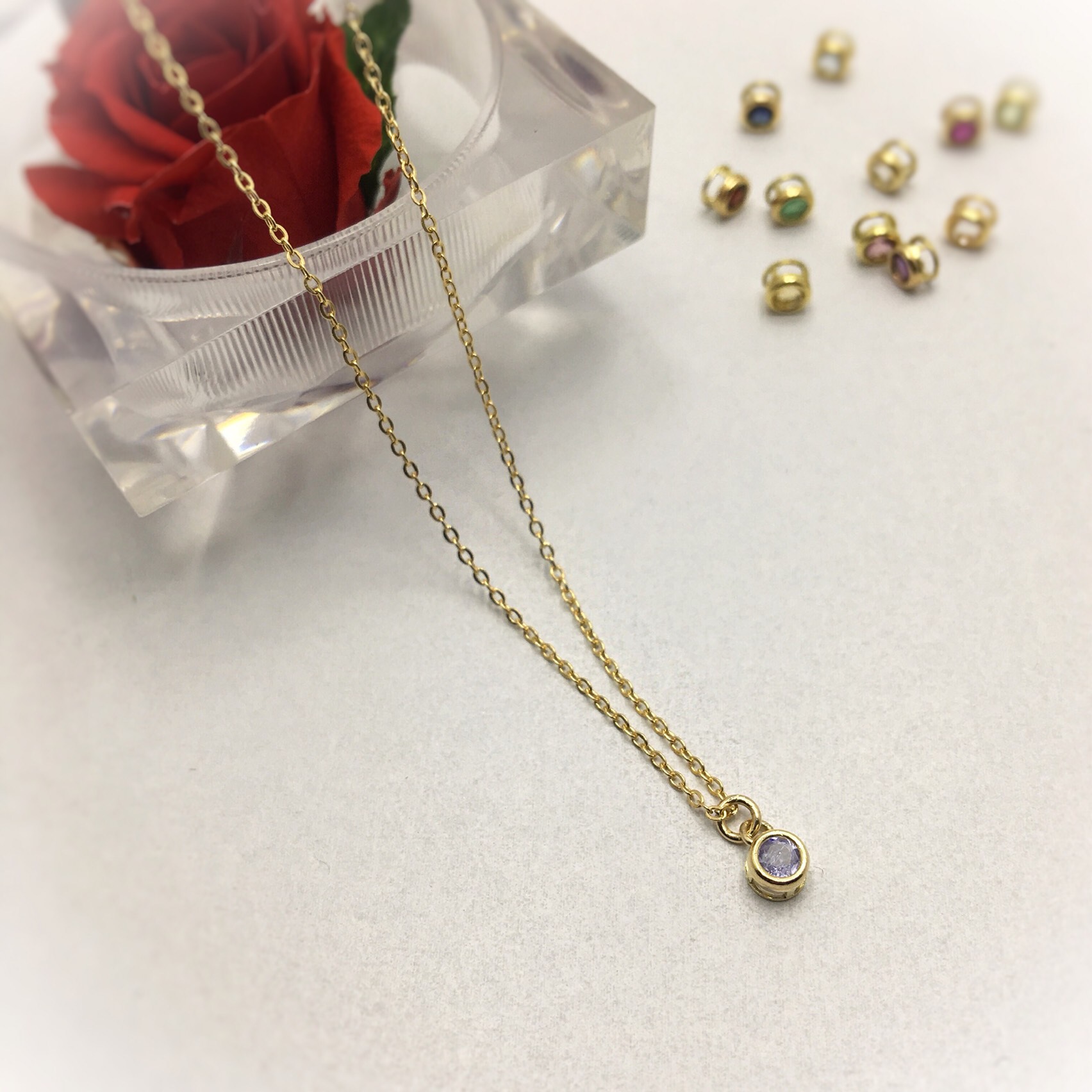 誕生石の一粒ネックレス【14KGF】
