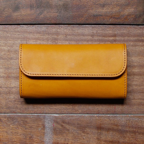 イエロー】三つ折りロングウォレット【イタリアンレザーエルバマット